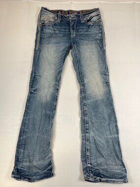 Rock Revival Eilish Mid-Rise Bootcut Jeans Women 31 Blue Sequined